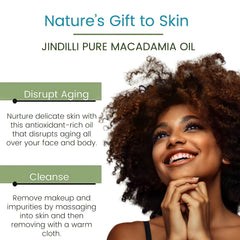Jindilli Macadamia Oil skin care routine image suggests versatile use.