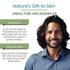 Jindilli Pure Macadamia Oil 1-ingredient formula highlights concentrated nourishment.