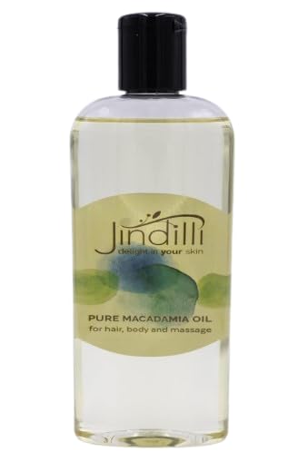 Jindilli Pure Macadamia Oil bottle, nourishing skin with a single-ingredient formula.