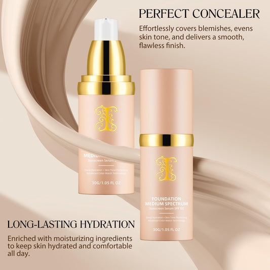 Jiugonggang 4-in-1 foundation color swatches in medium shade.