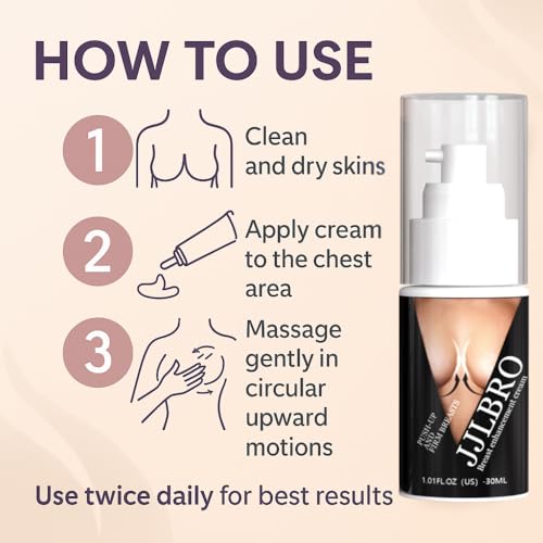 JJLBRO Breast Enhancement Cream application demonstrates upward massage for lifting