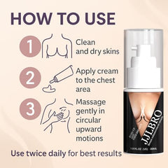 JJLBRO Breast Enhancement Cream application demonstrates upward massage for lifting