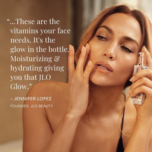 JLO Beauty Brightening Serum pump demonstrates easy, precise application for a smooth morning routine.
