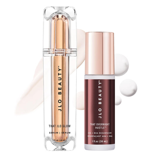 JLO BEAUTY day-night serum set bottles for round-the-clock glow and firming