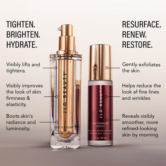 JLO BEAUTY That JLo Glow Day Serum bottle highlights brightening and moisture for morning radiance