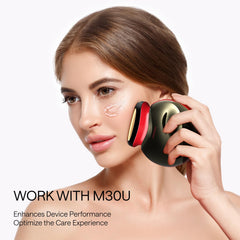 JMOON gel applied to cheek for soothing hydration during a routine