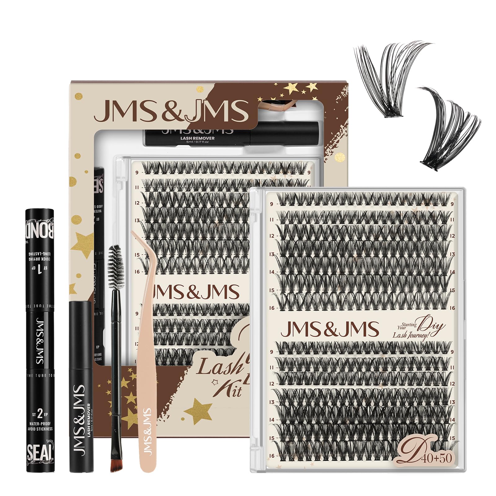 JMS&JMS DIY lash extension kit with 40D 50D clusters for dense yet lightweight volume