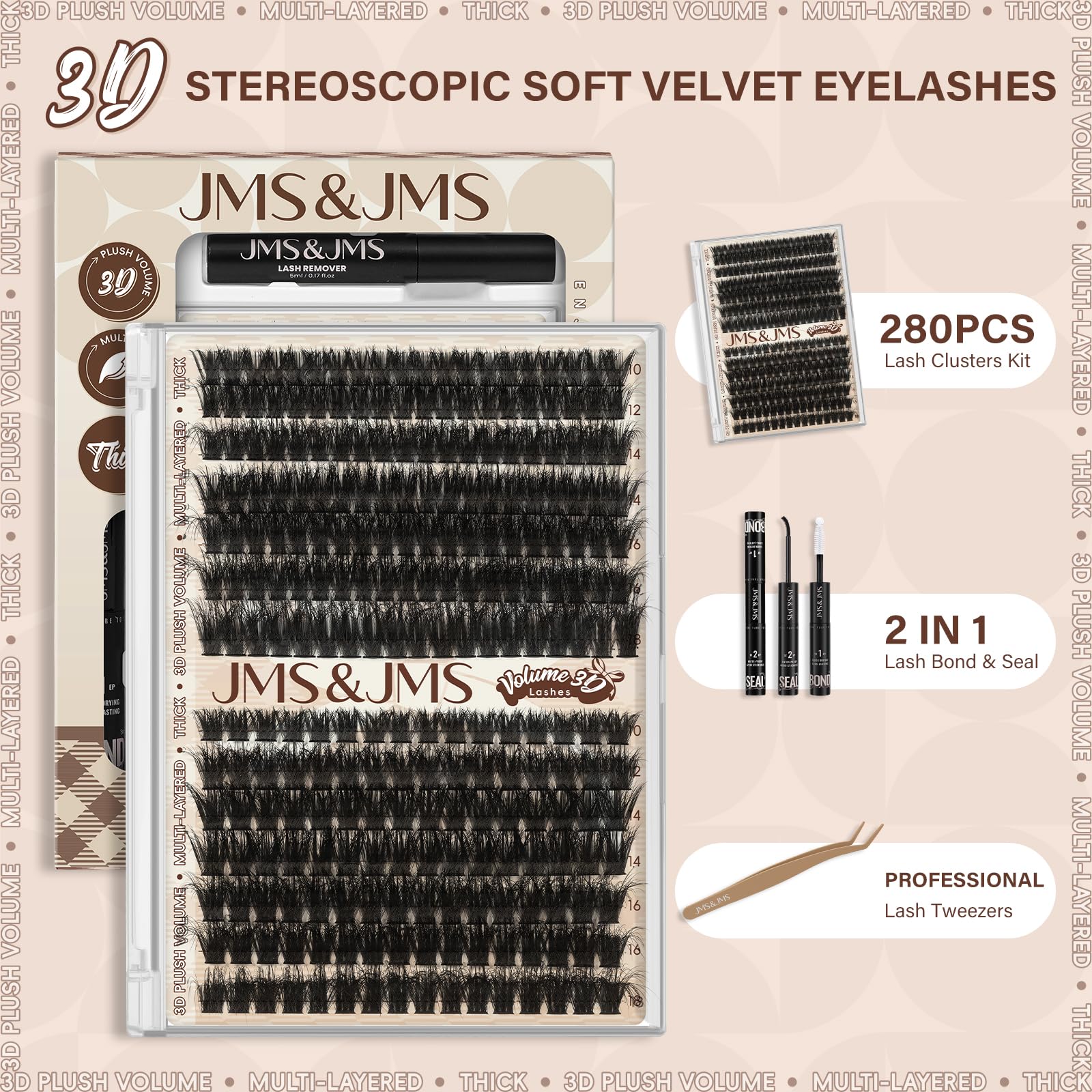 JMS&JMS kit contents spread shows 280 clusters for versatile looks.