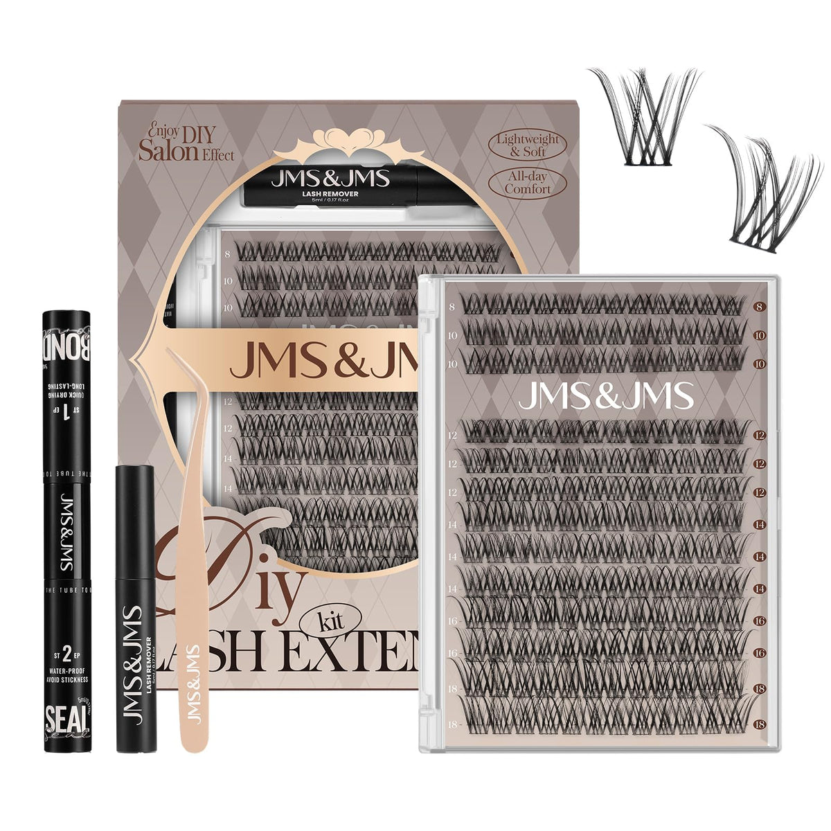 JMS&JMS lash clusters kit D Curl tray for fuller natural-looking lashes.
