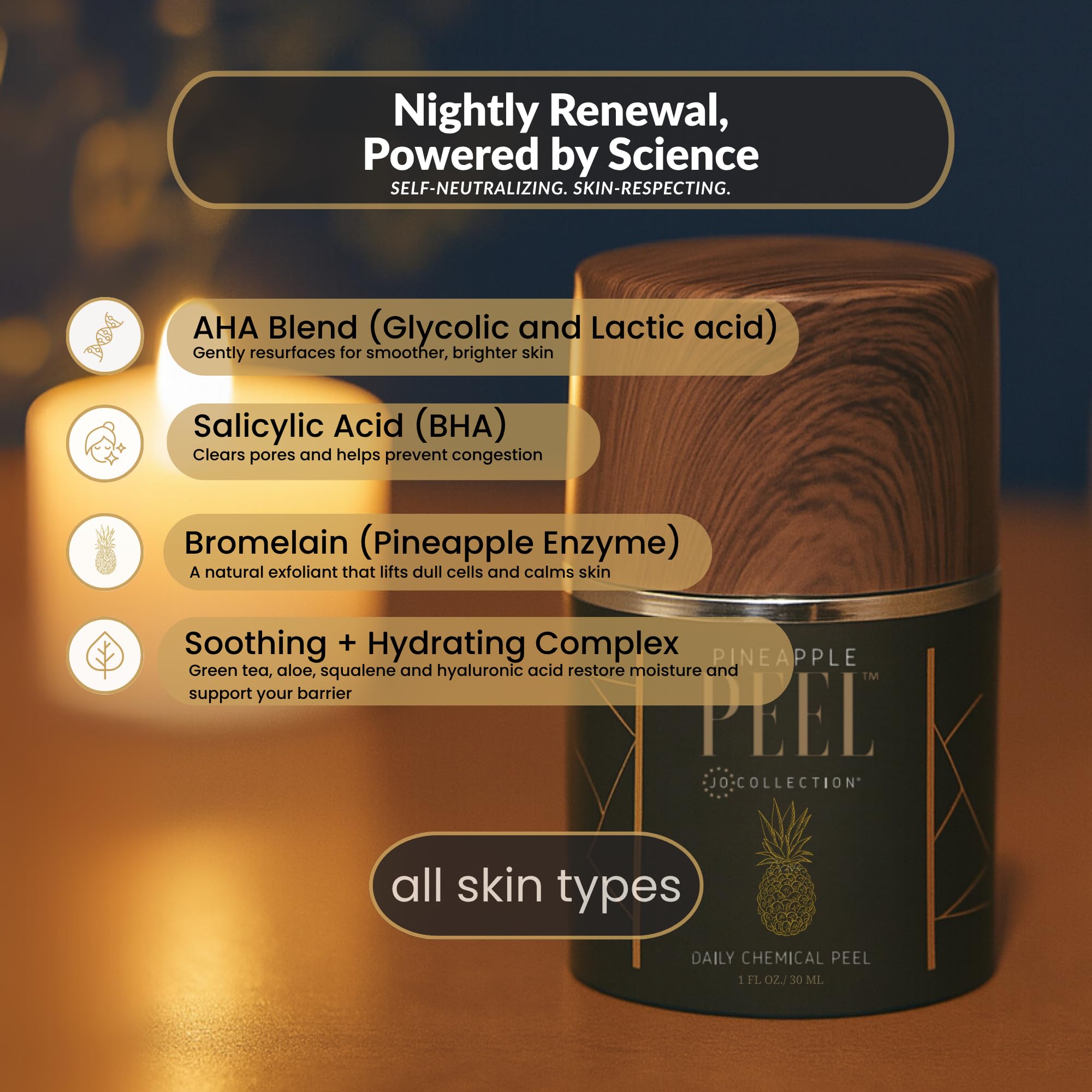 JO COLLECTION Pineapple Peel on-face application demonstrates leave-on step.