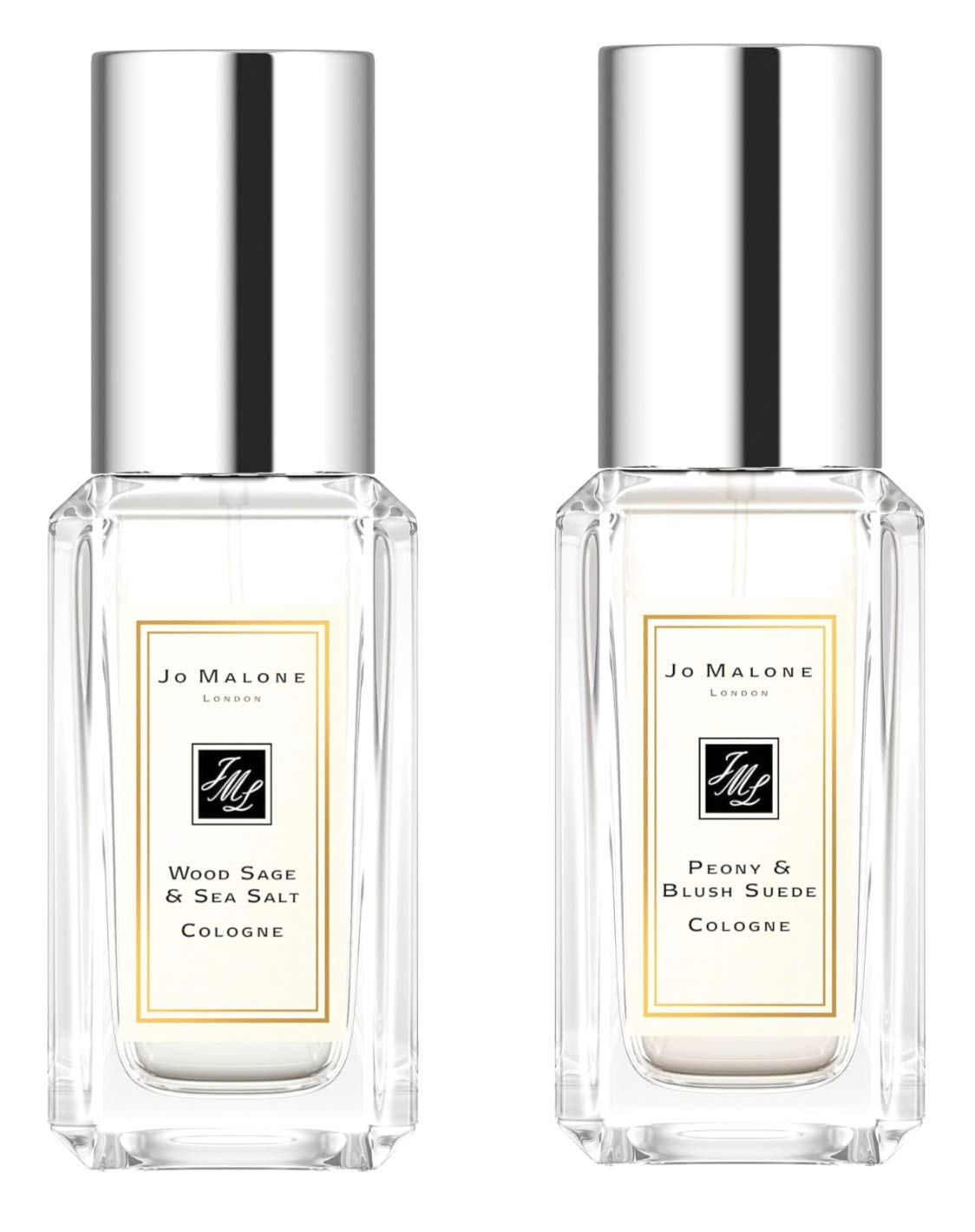 Jo Malone mini bottles: Wood Sage & Sea Salt and Peony & Blush Suede, ideal for testing scents.