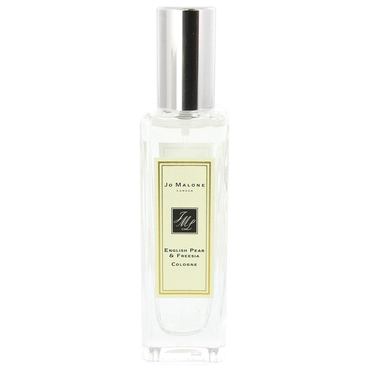 Jo Malone English Pear & Freesia bottle close-up, a crisp, versatile fragrance for daytime wear.