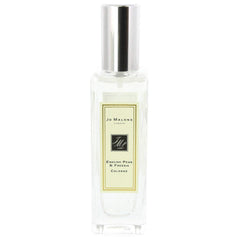 Jo Malone English Pear & Freesia bottle close-up, a crisp, versatile fragrance for daytime wear.