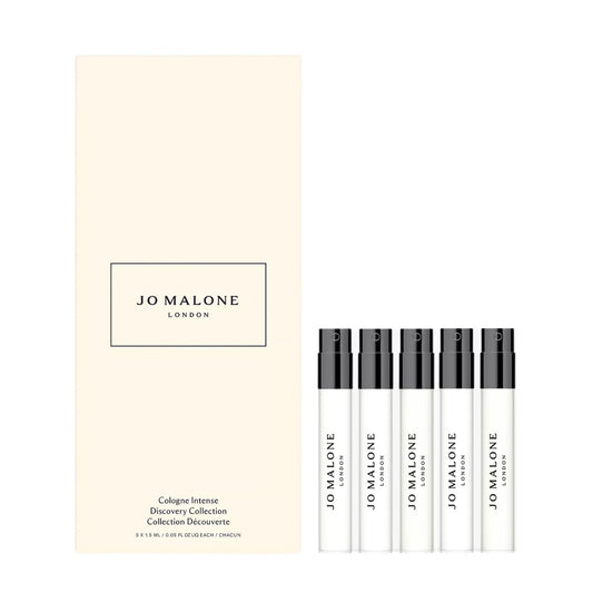Jo Malone London discovery collection packaging—compact travel sampling set for five Cologne Intense scents.