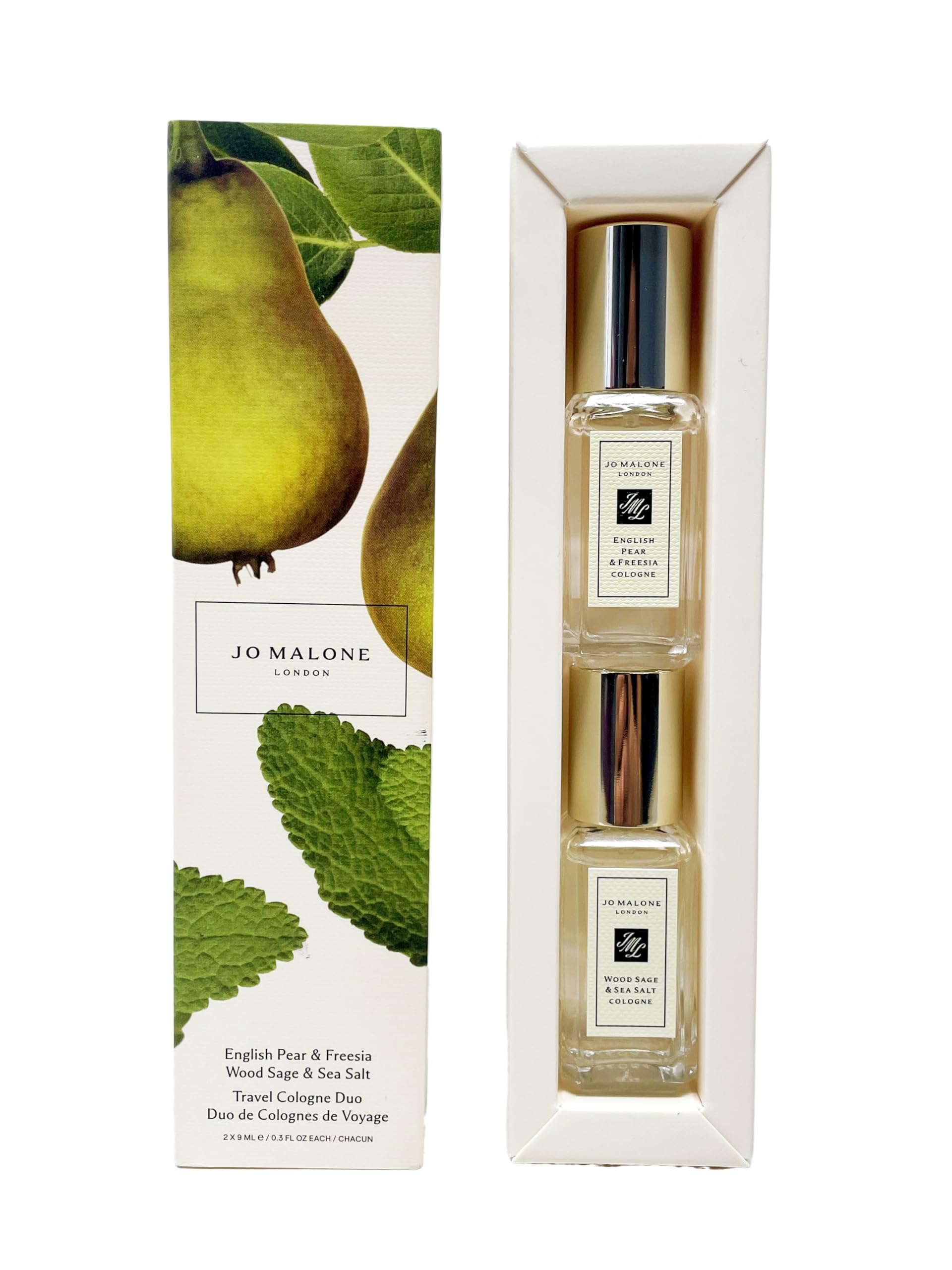 Jo Malone Travel Duo English Pear & Freesia bottle offers crisp fruit and floral notes on the go