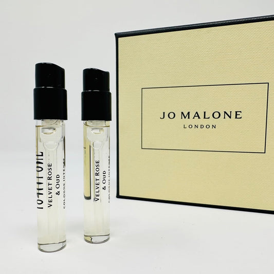 Jo Malone Velvet Rose and Oud sample vial for travel testing and exploration