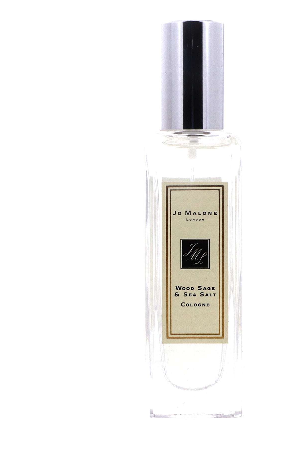 Jo Malone Wood Sage & Sea Salt bottle close-up, fresh coastal aroma for daily wear.