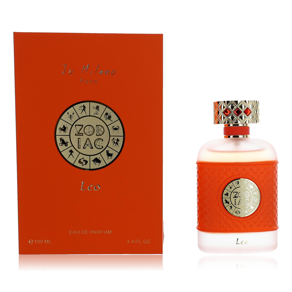 Jo Milano Paris Zodiac LEO bottle front showing the orange and gold design for daily wear