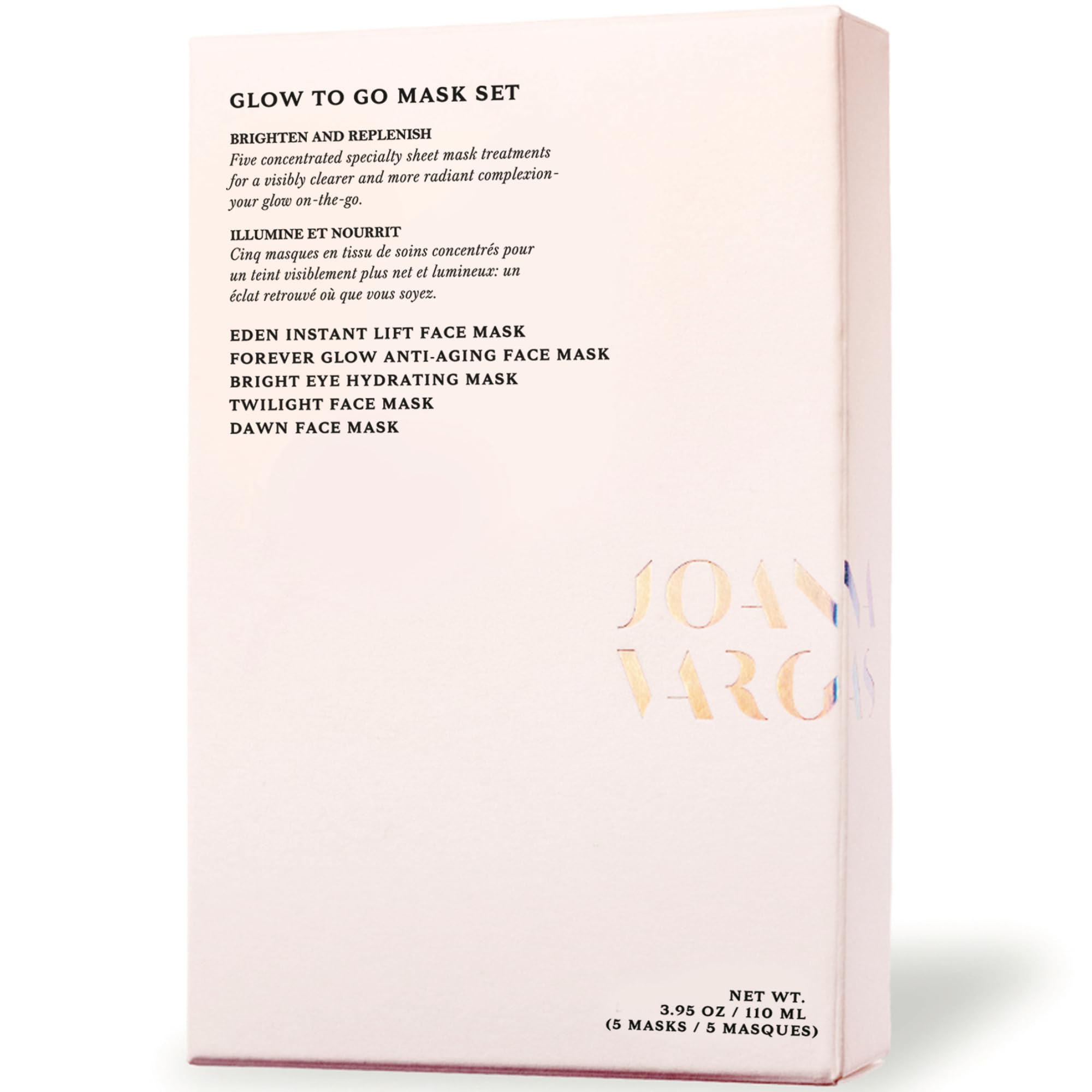 Joanna Vargas Glow To Go packaging shows travel-friendly mask set for on-the-go hydration