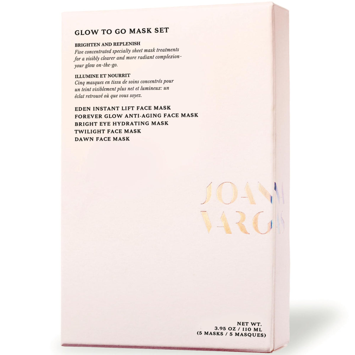 Joanna Vargas Glow To Go packaging shows travel-friendly mask set for on-the-go hydration