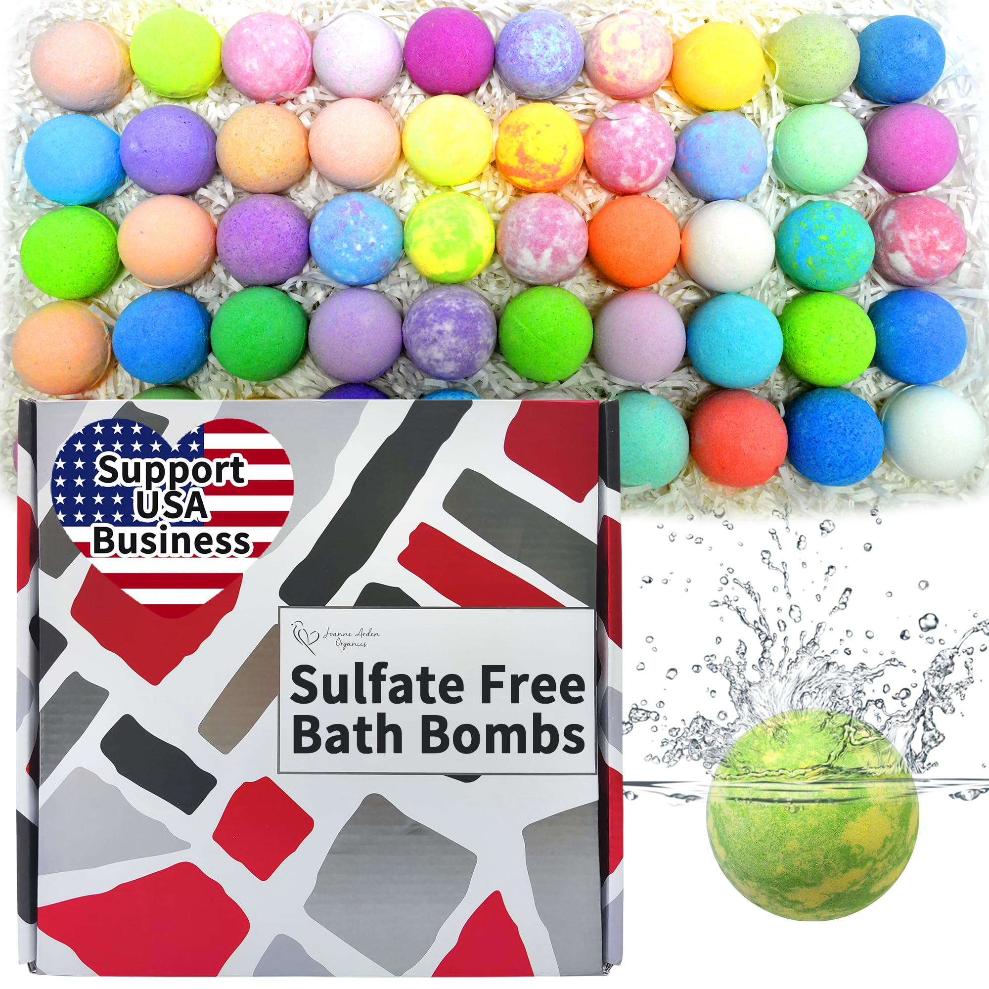 Joanne Arden Organics 50-piece gift set with varied bath bombs for gifting and daily indulgence