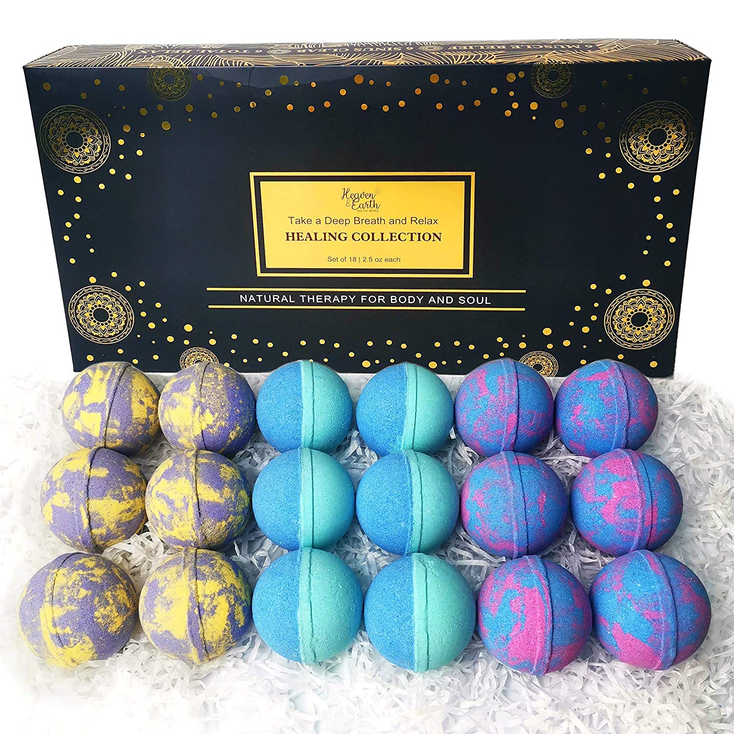 Joanne Arden Organics bath bombs 18-pack gift box ready for gifting and luxurious relaxation.
