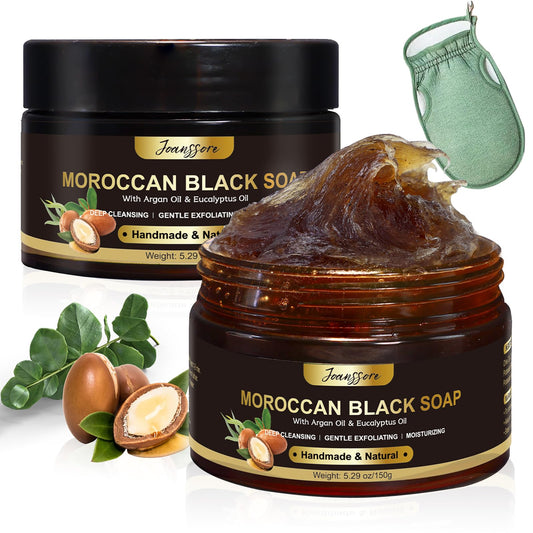 Joanssore Moroccan Black Soap Hammam bar for spa-like cleansing routine