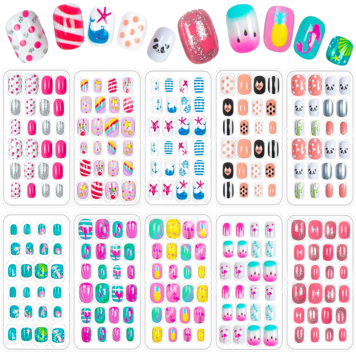 JOAOYO kids fake nails kit with 240 pre-glued tips in 10 boxes for quick art