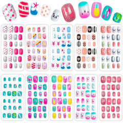 JOAOYO kids fake nails kit with 240 pre-glued tips in 10 boxes for quick art