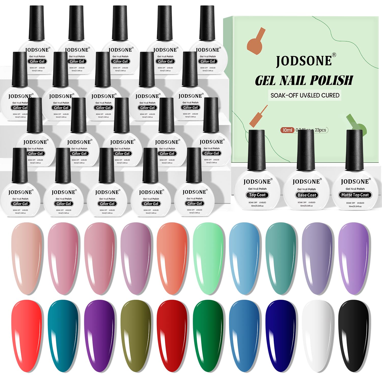 JODSONE gel nail polish 20-color palette swatches for DIY at-home manicure.