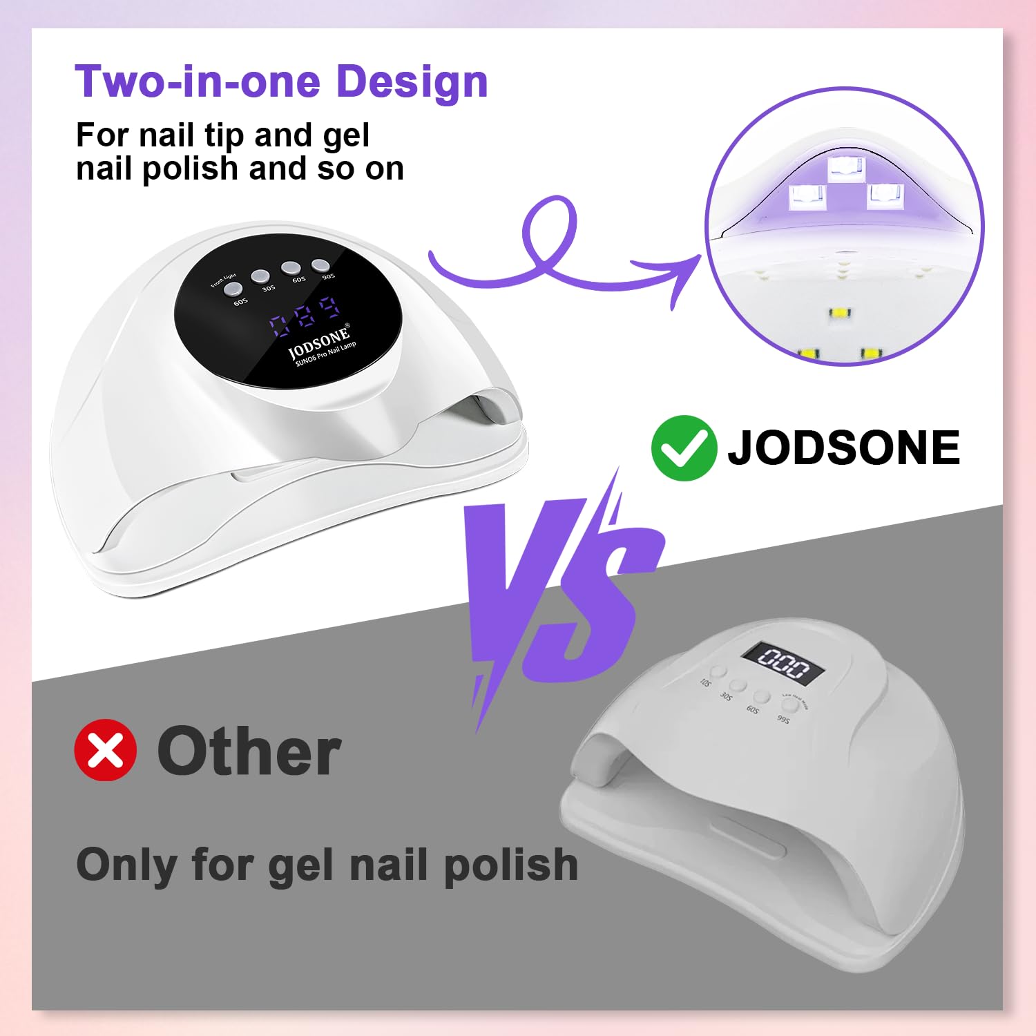 JODSONE U-V LED Nail Lamp side view shows compact footprint for home use