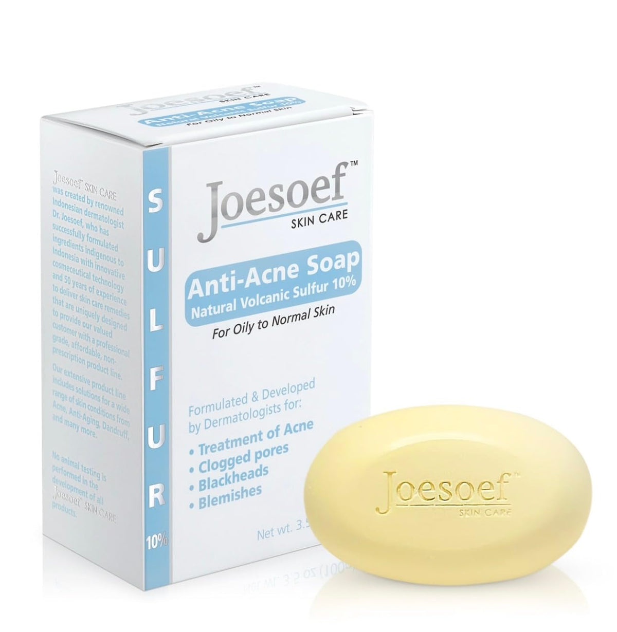 JOESOEF Skin Care sulfur soap acne bar showing deep cleansing for clogged pores