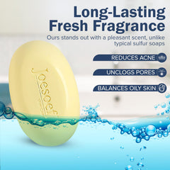 JOESOEF SKIN CARE sulfur soap ingredients close-up emphasizes micronized sulfur particles
