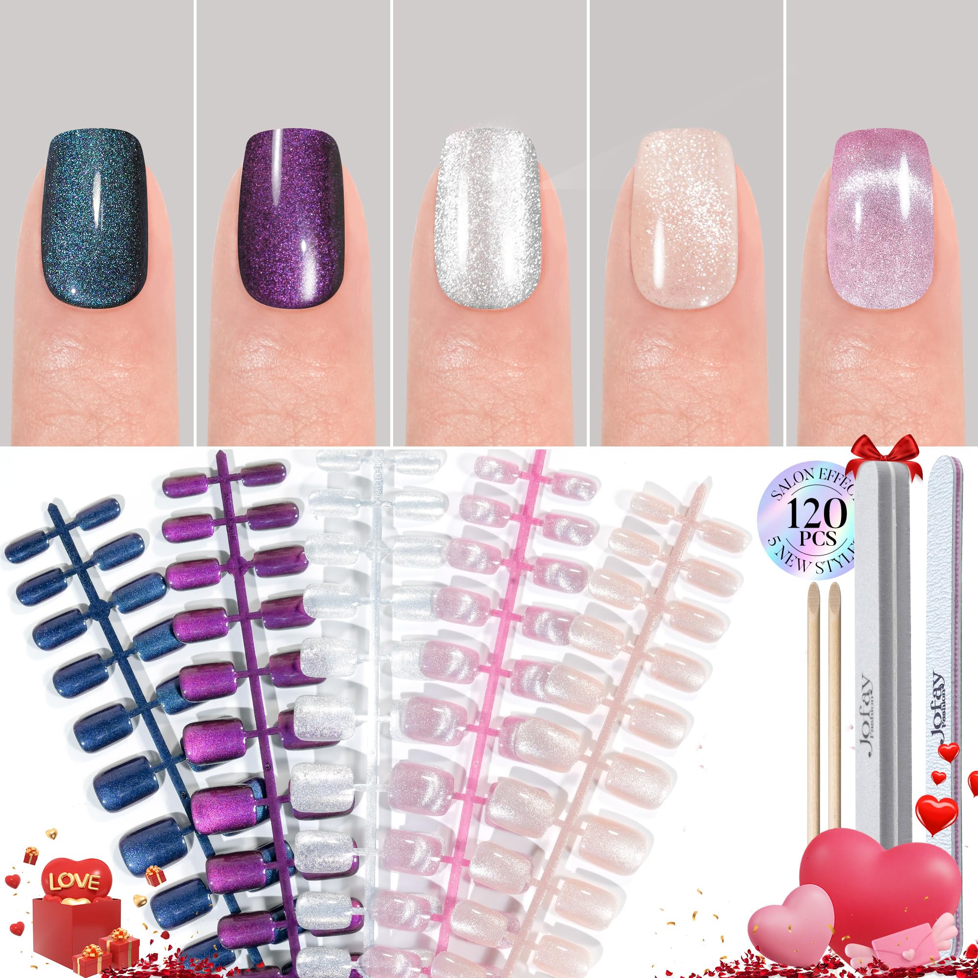 Jofay Fashion Cat Eye press on nails with glitter galaxy for a quick glam manicure