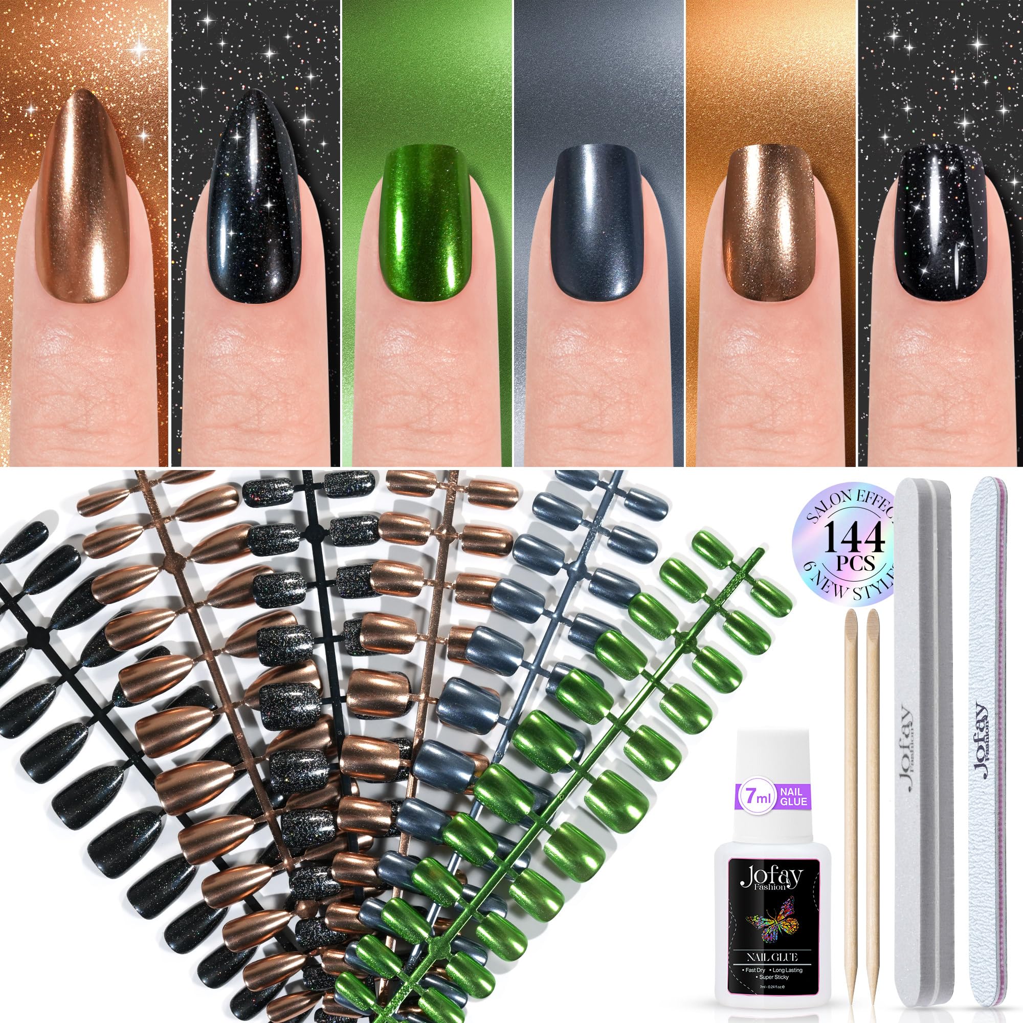 Jofay Fashion chrome mirror metal stiletto nails with salon finish for chic looks