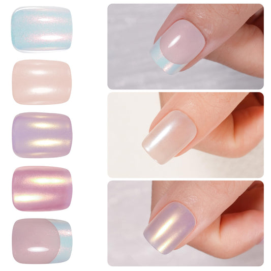 Jofay Fashion pearl aurora chrome nails reflect light with multidimensional shimmer.