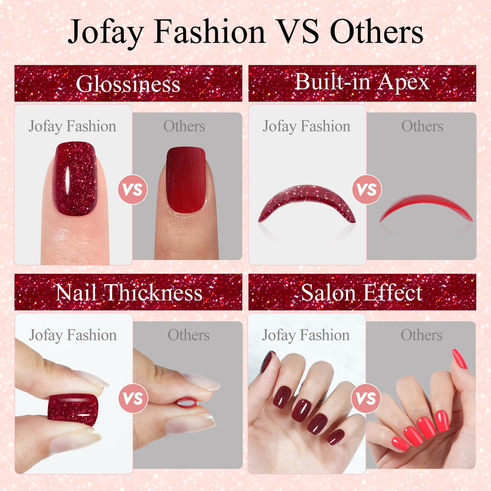 Jofay Fashion red glitter nails create a bold Valentine vibe.