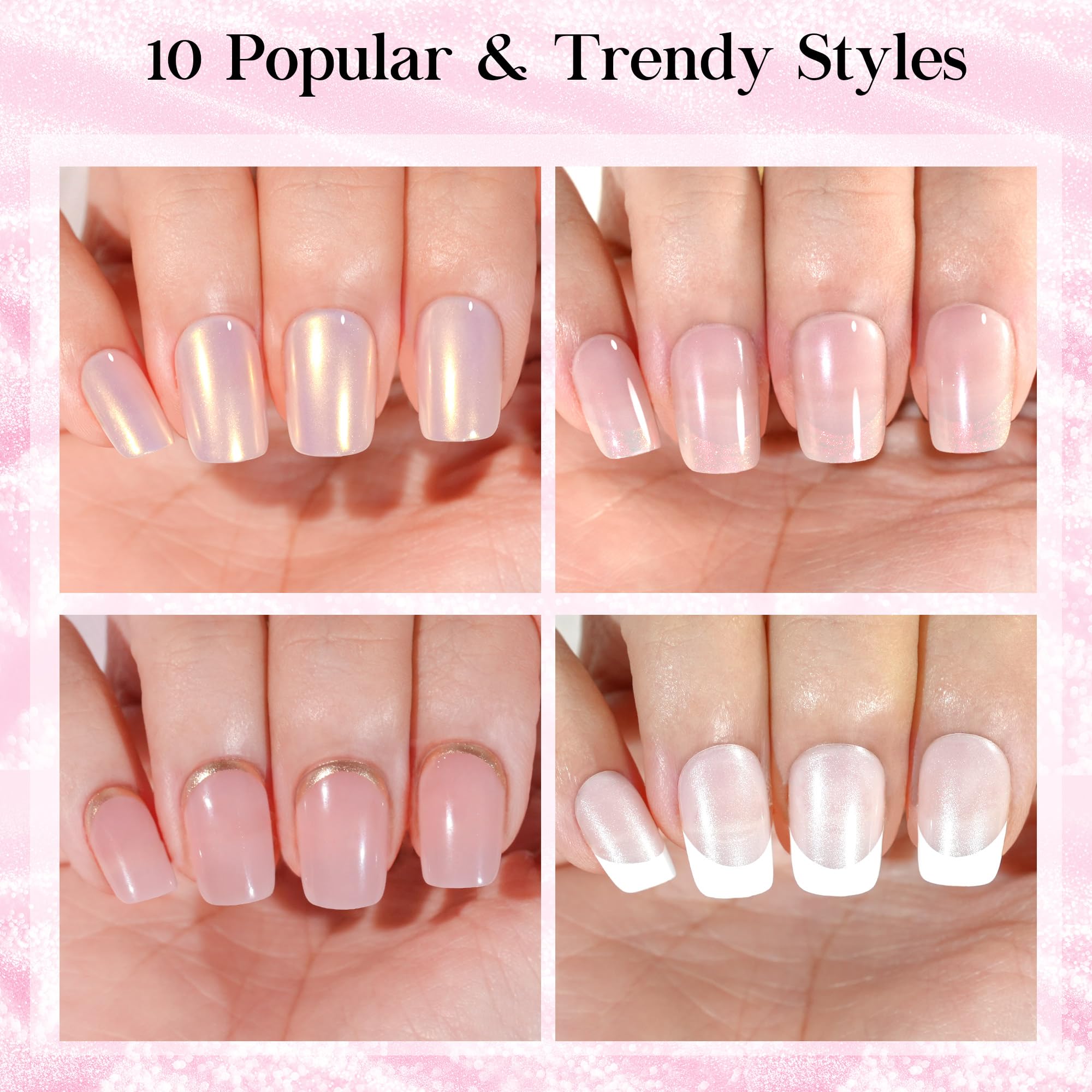 Jofay Fashion pearl metallic chrome nails add striking shimmer.