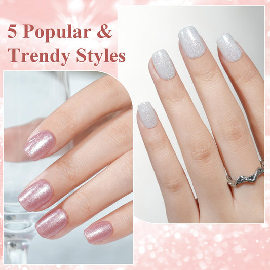 Jofay Fashion white glitter nails for a bright party look.