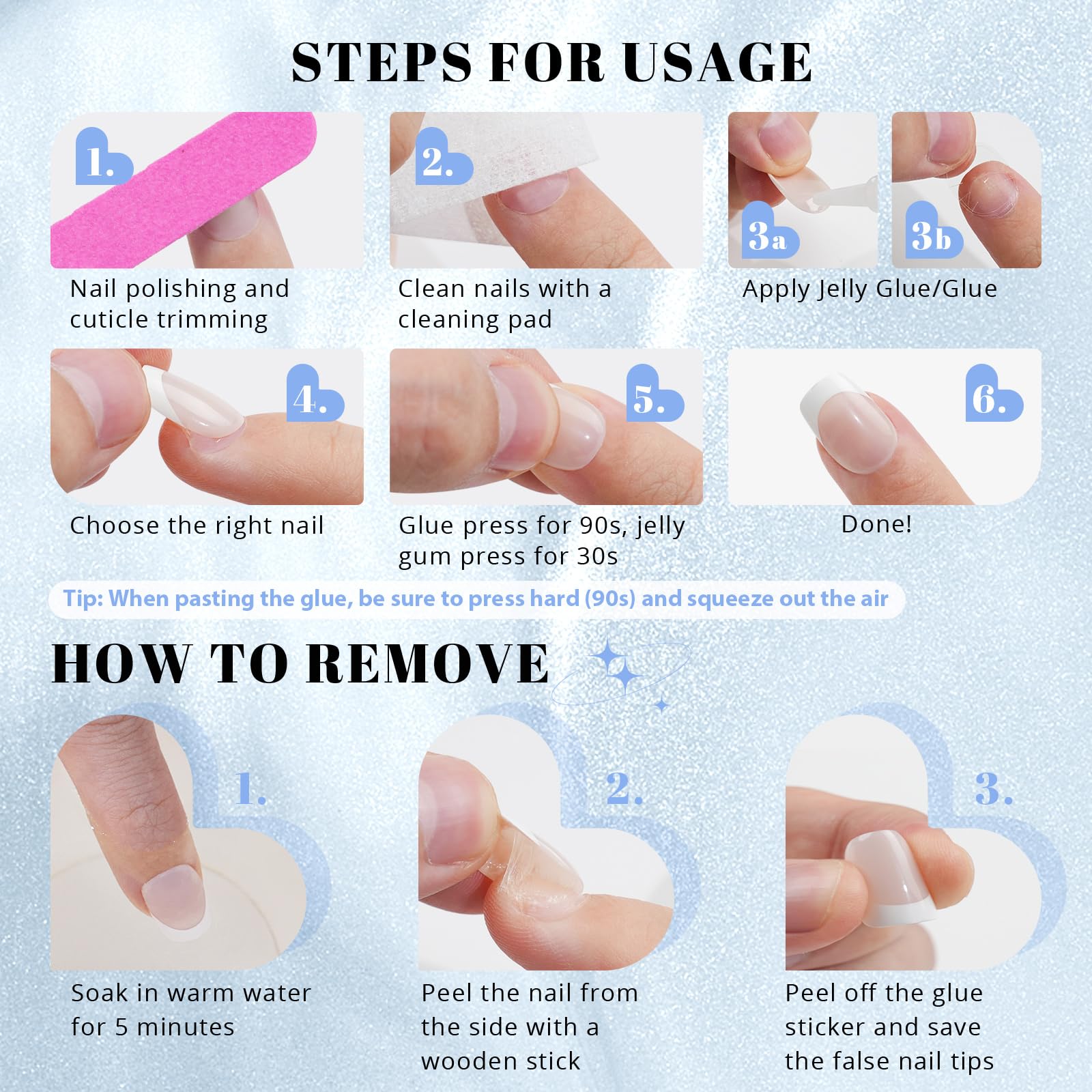 Jofay Fashion reusable glue-on nails for longer reuse.