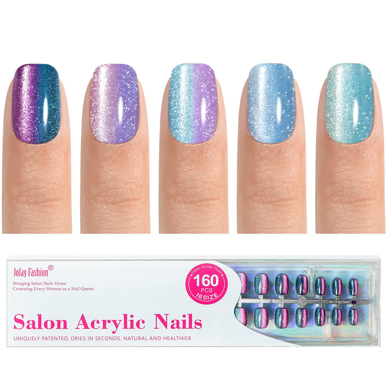 Jofay Fashion cat eye press on nails in two tone ombre for salon style nails