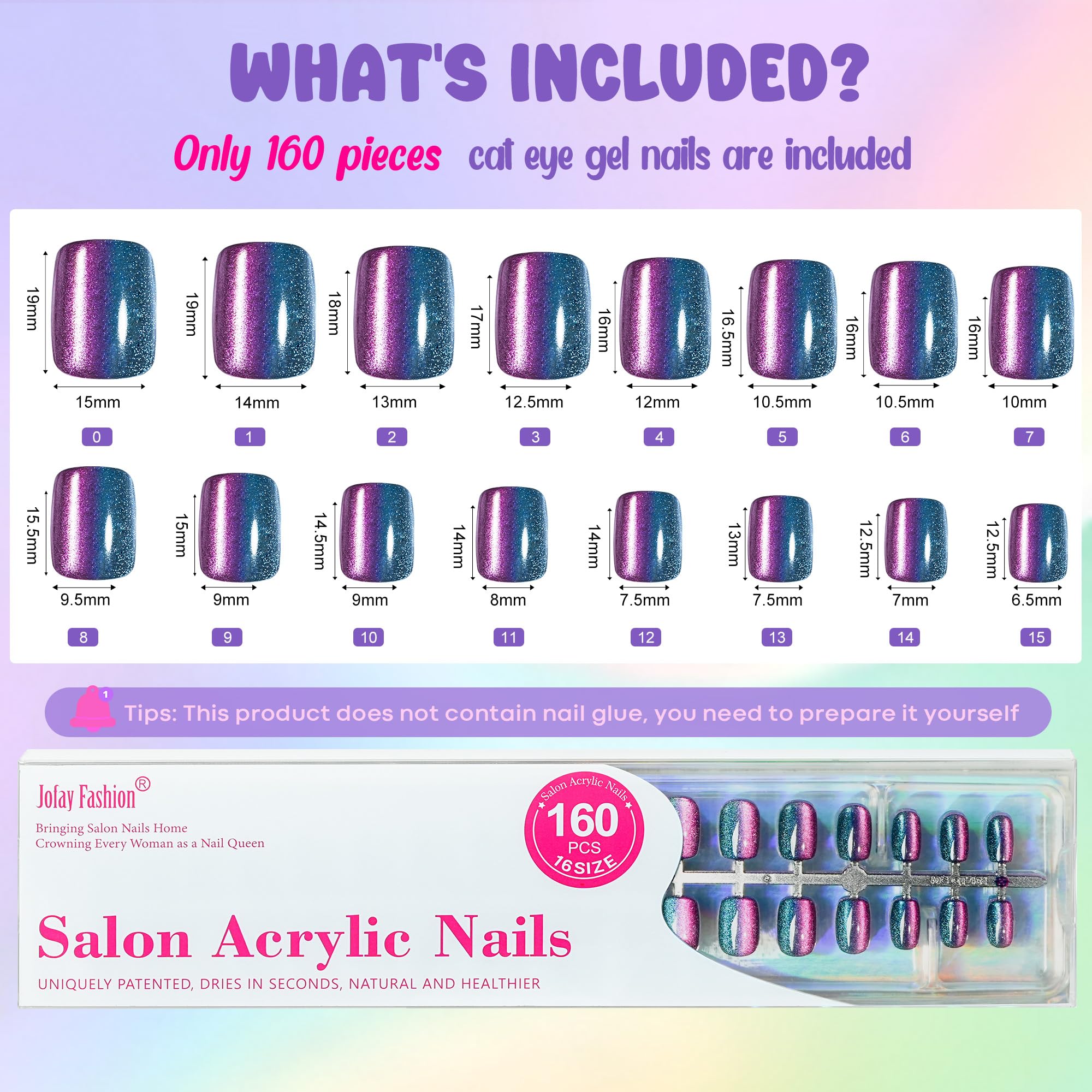 Jofay Fashion 16 size set delivers precise fit for most nail beds