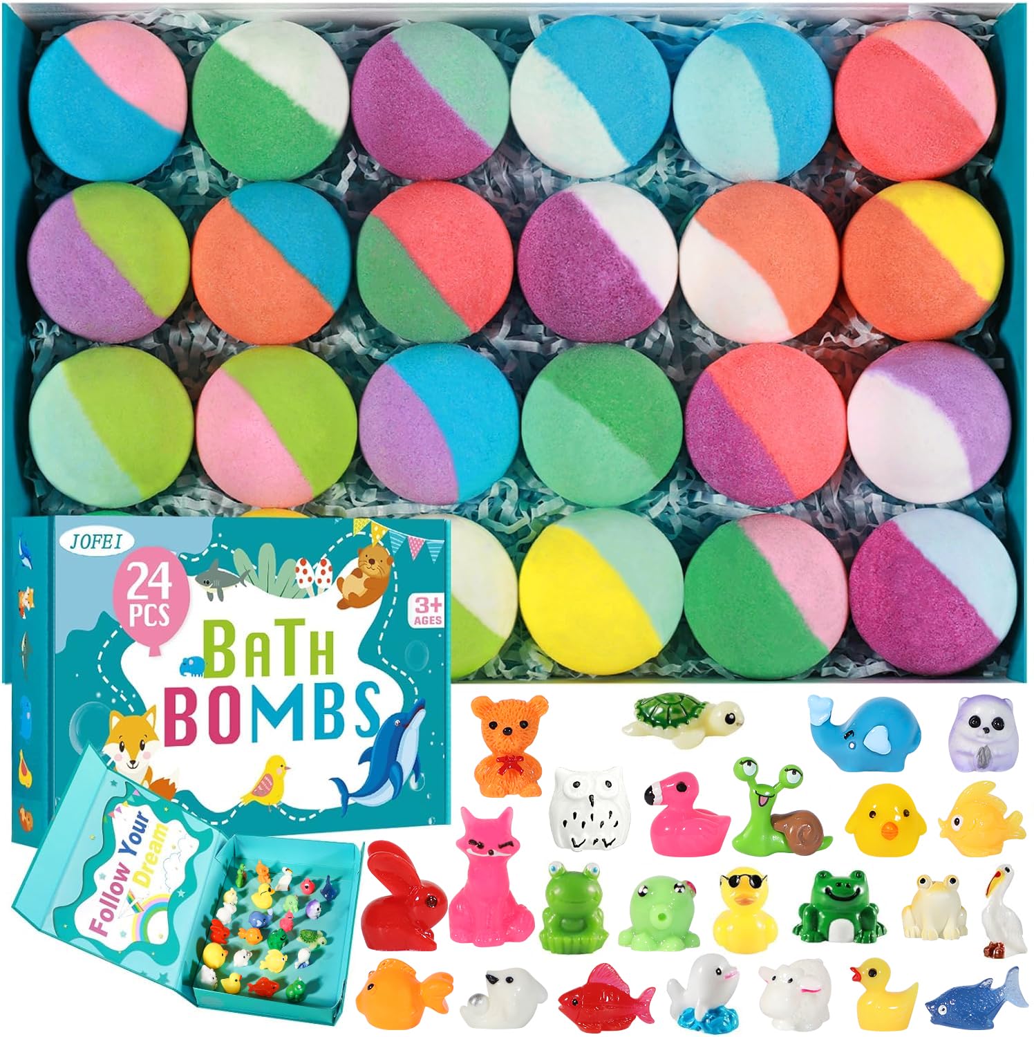 JOFEI kids bath bombs reveal a surprise inside for bath time excitement.