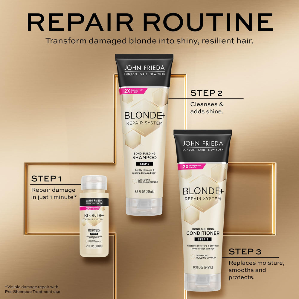 John Frieda Blonde Repair Shampoo after-wash hair closeup showing smoother strands