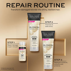 John Frieda Blonde Repair Shampoo after-wash hair closeup showing smoother strands