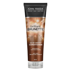 John Frieda Brilliant Brunette conditioner bottle highlights dimensional brunette tones.