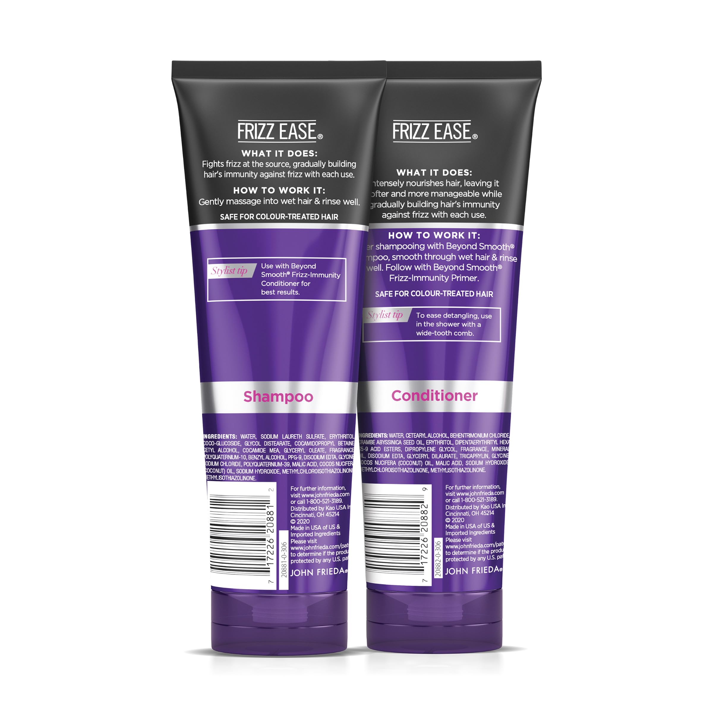 John Frieda Bundle in humidity defense scenario indicating stronger frizz resistance over time