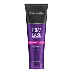 John Frieda Frizz Ease Flawlessly Straight shampoo bottle promotes smooth, frizz-free styling.