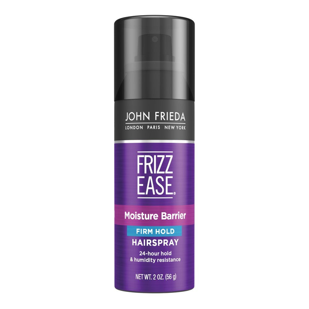 John Frieda Frizz Ease Moisture Barrier hairspray can; fine mist locks in style and blocks humidity.