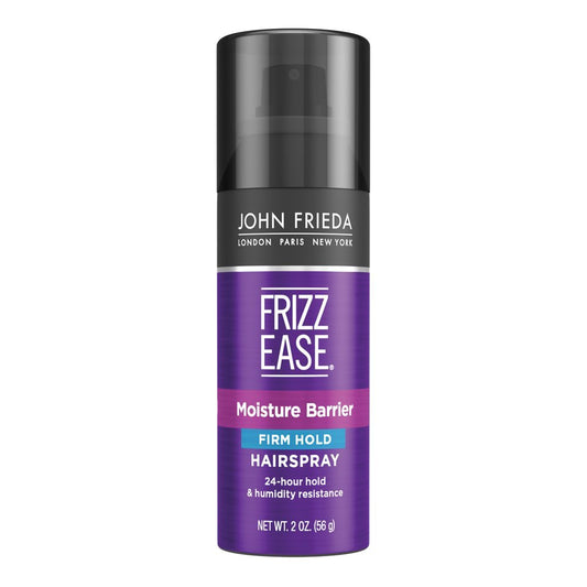 John Frieda Frizz Ease Moisture Barrier hairspray can; fine mist locks in style and blocks humidity.